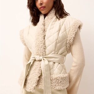 Women's Cream Quilted vest with Belt